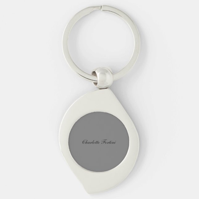 Minimalistisk klassisk handskriftsskript Namn Gråt Swirl Silverfärgad Nyckelring (Framsidan)