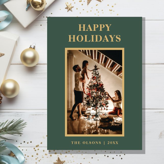 Minimalistisk klassisk Helgdagar Grönt Brev och fo Julkort (Skapare uppladdad)