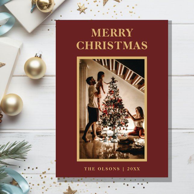Minimalistisk klassisk Julrött Brev och foto Julkort (Skapare uppladdad)