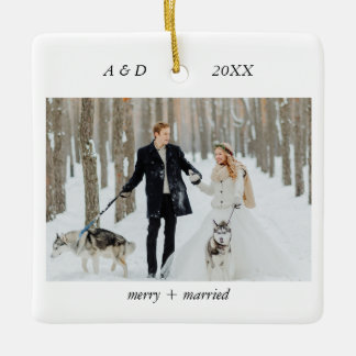 Minimalistisk klassisk reklam och gift foto julgransprydnad keramik