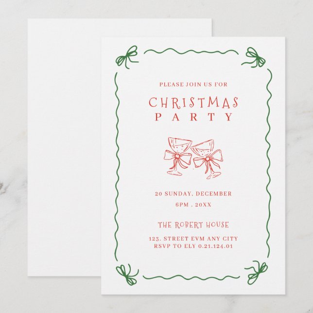 minimalistisk klotter julfest inbjudan (Fram/baksida)
