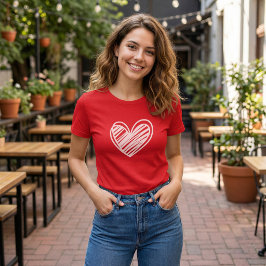 Minimalistisk klottrad hjärta röd damt-shirt t shirt