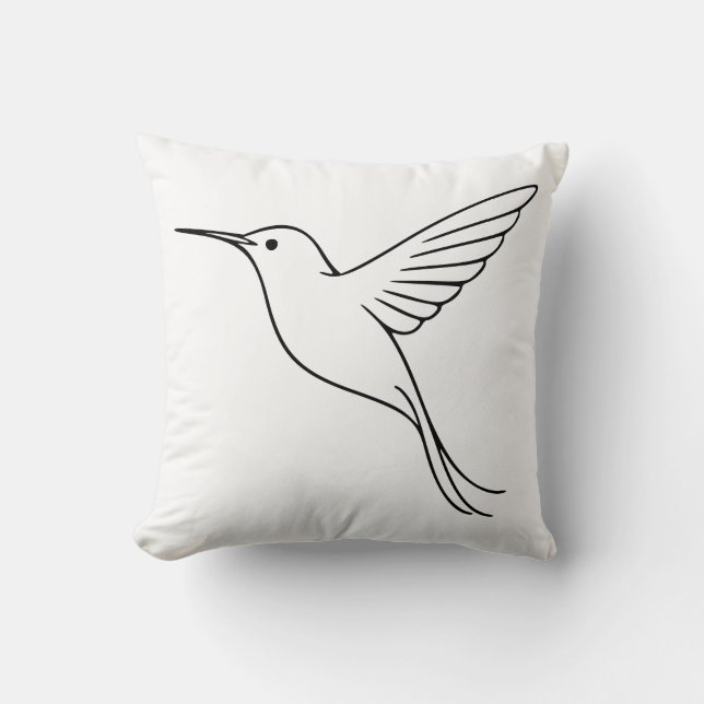 Minimalistisk kolibri linjekonst under flygning kudde (Framsida)