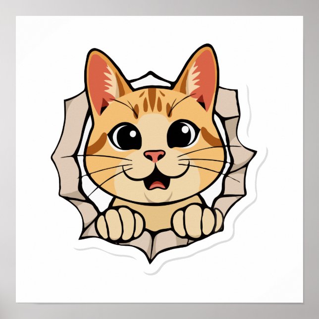 Minimalistisk konst av Cat Peeking Poster (Framsidan)