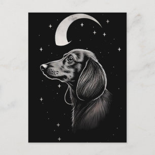 Minimalistisk konst av en Dachshund på Måne Vykort