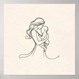 Minimalistisk konst av Mamma och Baby Poster