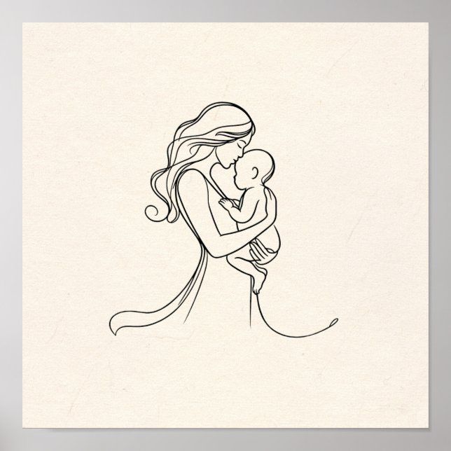 Minimalistisk konst av Mamma och Baby Poster (Framsidan)