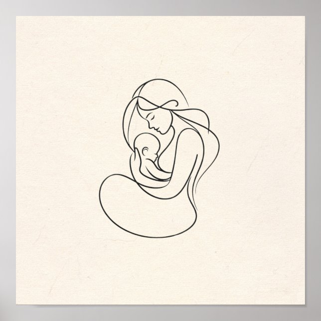 Minimalistisk konst av Mamma och Baby Poster (Framsidan)