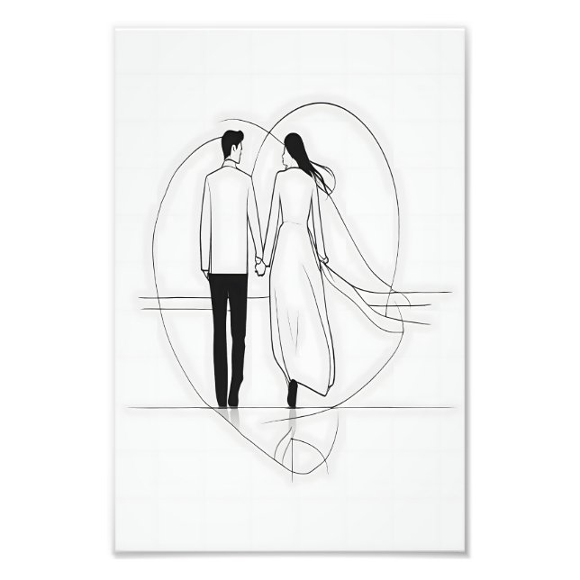 Minimalistisk konst Romantic Couple Holding Händer Fototryck (Framsidan)