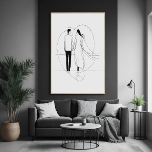 Minimalistisk konst Romantic Couple Holding Händer Poster