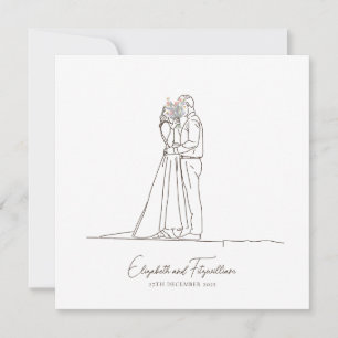 Minimalistisk konst Romantic-par med blommor Inbjudningar
