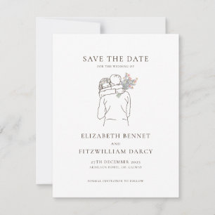 Minimalistisk konst Romantic-par med blommor Spara Datumet