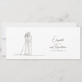 Minimalistisk konst Romantic-par med Bouquet Inbjudningar