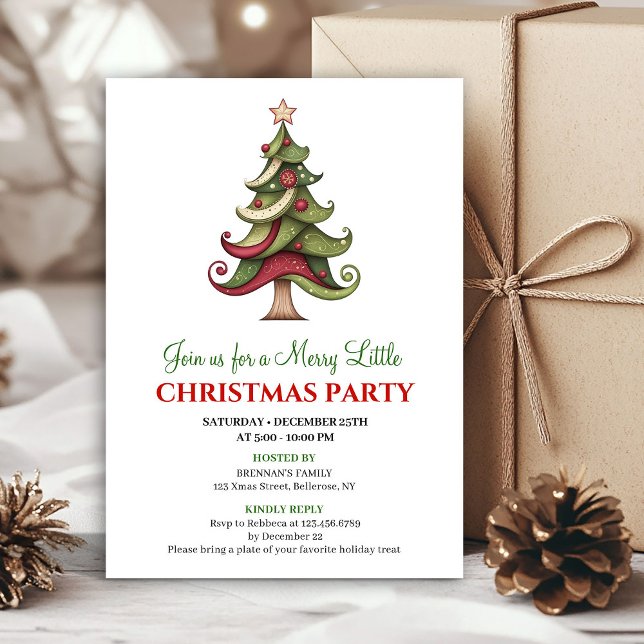Minimalistisk konstnärlig julgran semester inbjuda inbjudningar (Minimalist artistic Christmas tree holiday invite)