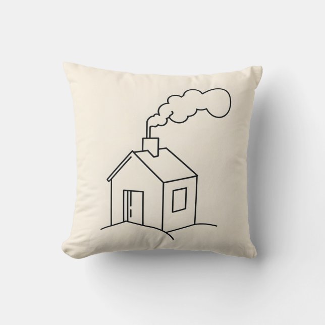 Minimalistisk konturillustration av ett Mysigt hus Kudde (Framsida)