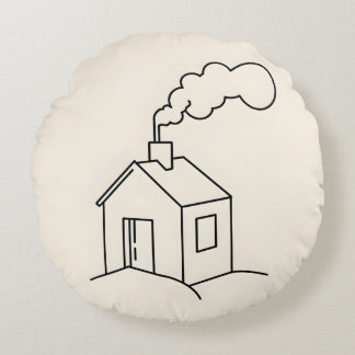 Minimalistisk konturillustration av ett Mysigt hus Rund Kudde