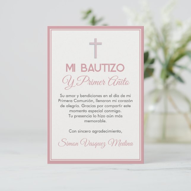 Minimalistisk Kor-baptism och första födelsedag Tack Kort (Stående Fram)