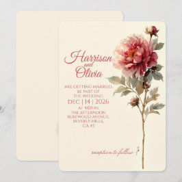 Minimalistisk Korall Pion Elegant Blommig Bröllop Inbjudningar