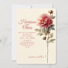Minimalistisk Korall Pion Elegant Blommig Bröllop Inbjudningar