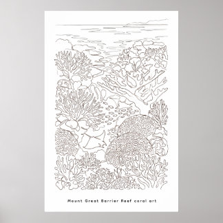 Minimalistisk korallrevsaffisch med linjekonst und poster