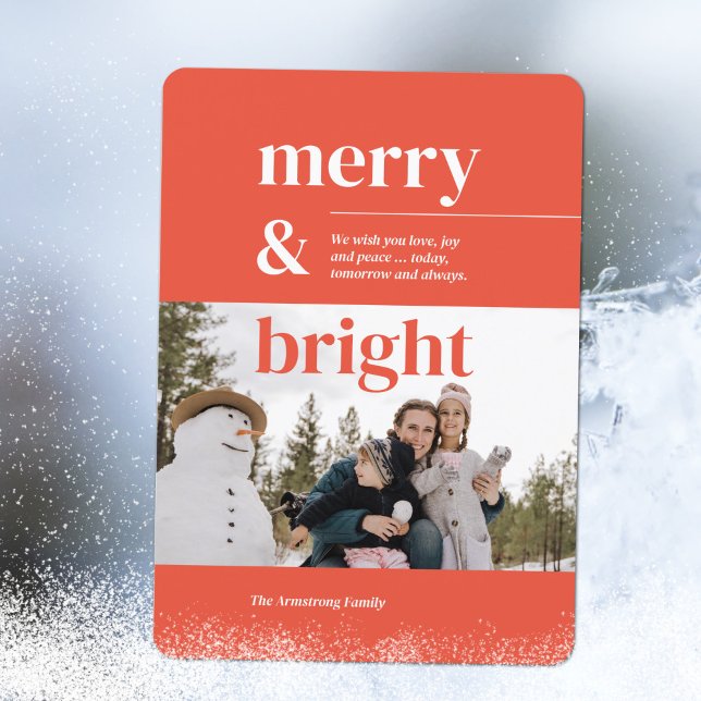 Minimalistisk koralltypografi Glad ljus foto Julkort (Minimalist Coral Photo Typography Merry Bright Holiday Card ©Susanne Sachers - Sunny Mind Design 🌞)