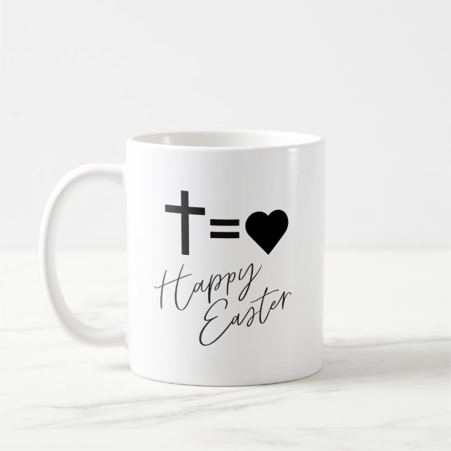 Minimalistisk kors- och hjärtdesign påsk kaffemugg (Vänster)