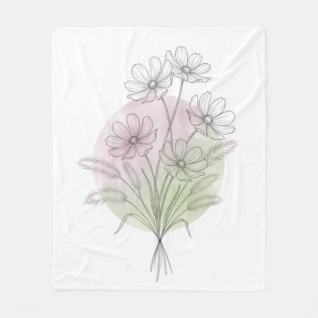 Minimalistisk Kosmos Botanisk Linje Konst Lavendel Fleecefilt (Framsidan)