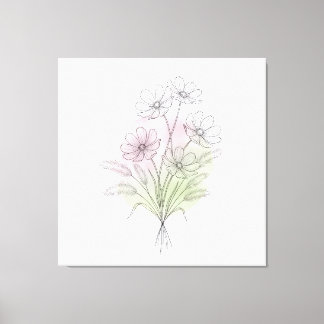 Minimalistisk Kosmos Linje Konst Vildblomma Rosé Canvastryck