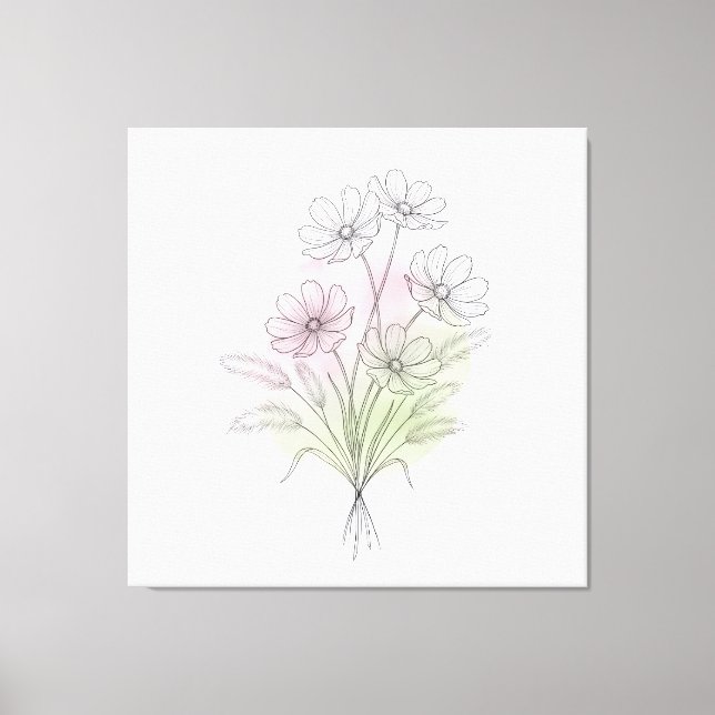 Minimalistisk Kosmos Linje Konst Vildblomma Rosé  Canvastryck (Framsida)