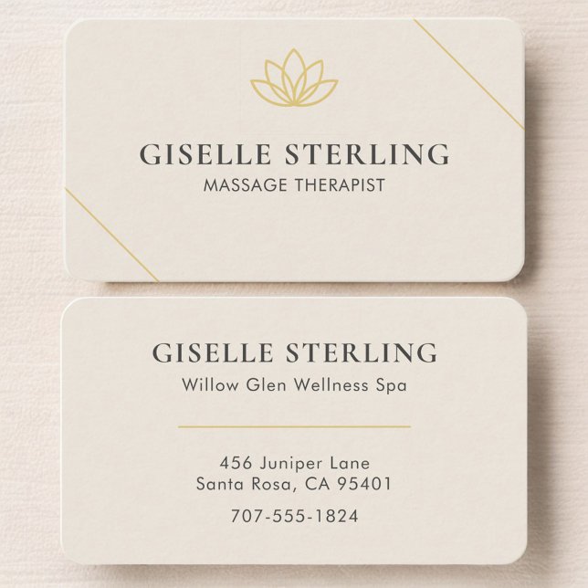 Minimalistisk kräm Lotus Massage Terapi Visitkort (Skapare uppladdad)