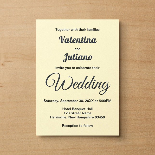 Minimalistisk kräm med skiffertext bröllop inbjudningar (Cream with slate text wedding invitation)