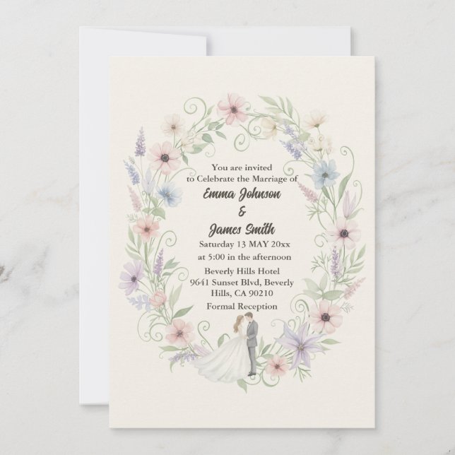 Minimalistisk krämfärgad blomsterbröllopsinbjudan inbjudningar (Framsida)