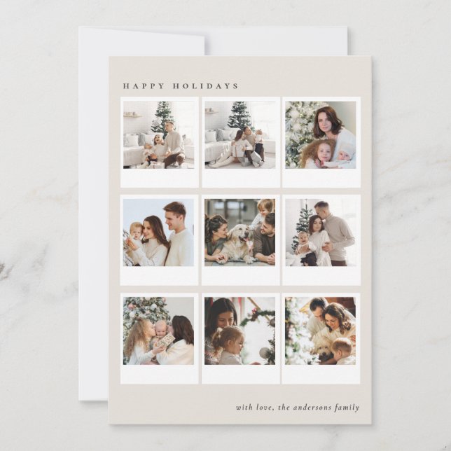 Minimalistisk krämig boho fotokollage jul  julkort (Framsida)