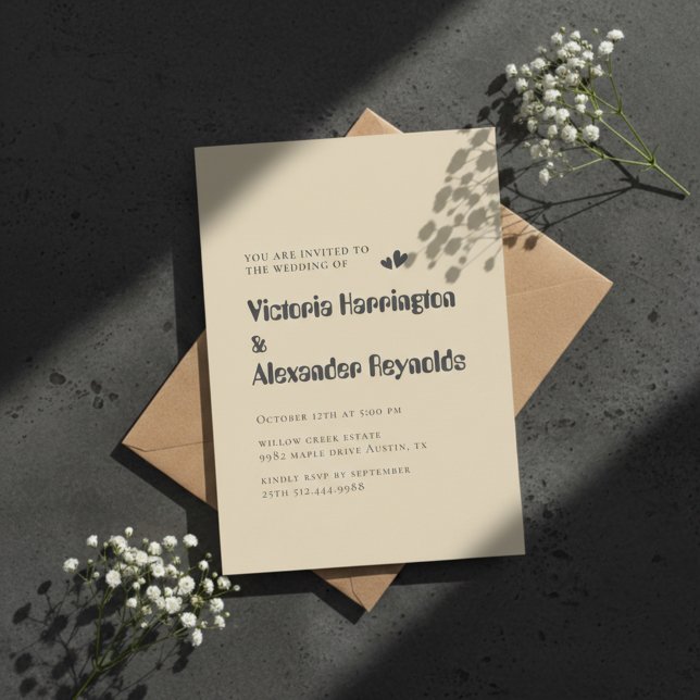 Minimalistisk krämtypografi bröllopsinbjudan inbjudningar (minimal invite)