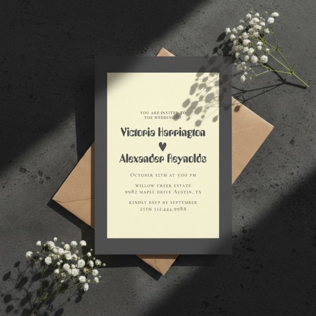 Minimalistisk krämtypografi bröllopsinbjudan inbjudningar (Modern wedding invitation design with elegant typography and a clean, timeless romantic layout.)