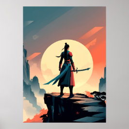Minimalistisk krigare med svärdspel  poster