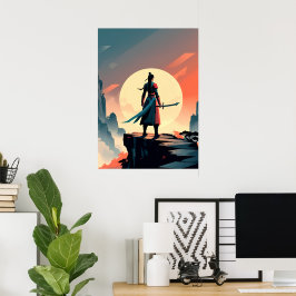Minimalistisk krigare med svärdspel  poster