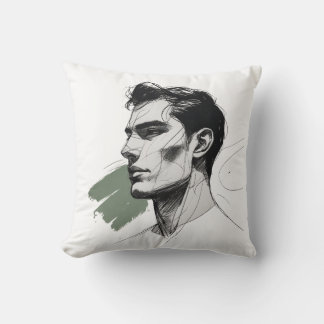 Minimalistisk kudde med manlig profil i en linje