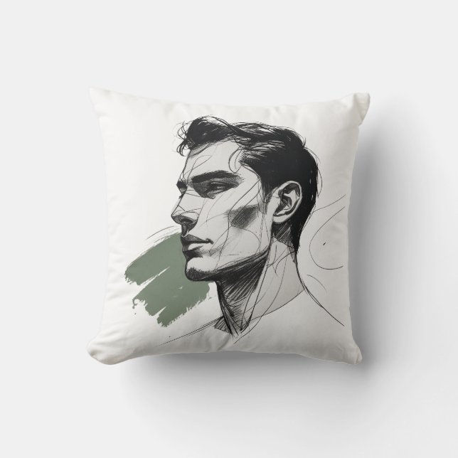 Minimalistisk kudde med manlig profil i en linje (Framsida)
