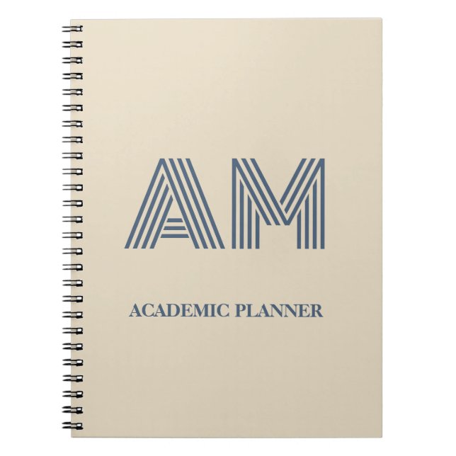 Minimalistisk kustnära blå anpassad monogram-sand  anteckningsbok (Framsidan)