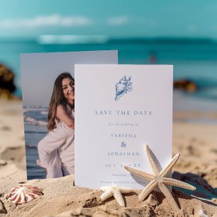 Minimalistisk kustnära Blommigt Seashell Photo Brö Spara Datumet