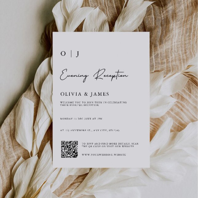 Minimalistisk kvällsmottagning med QR-osa Inbjudningar (Minimalist Evening Reception with QR code rsvp Invitation)