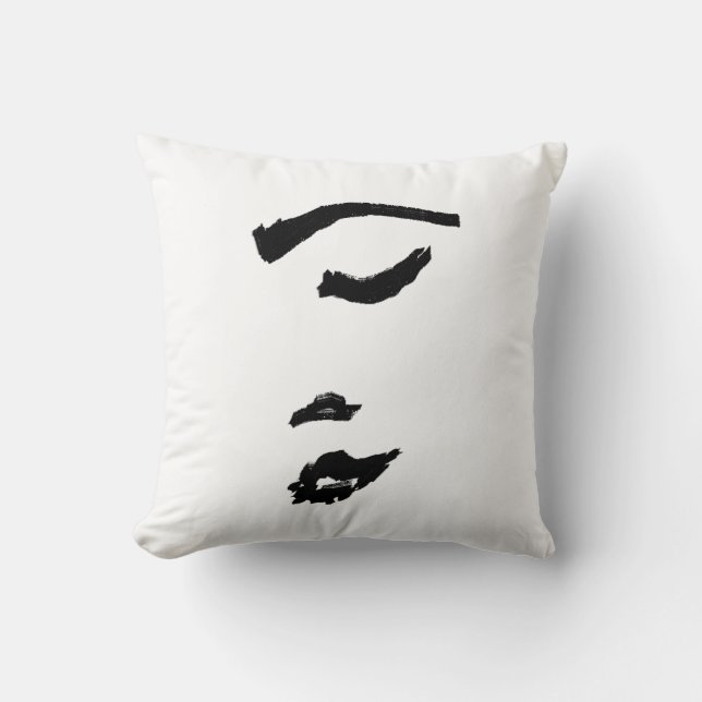 Minimalistisk Kvinna Dam Ansikte Skiss Kudd Pillow Kudde (Framsida)