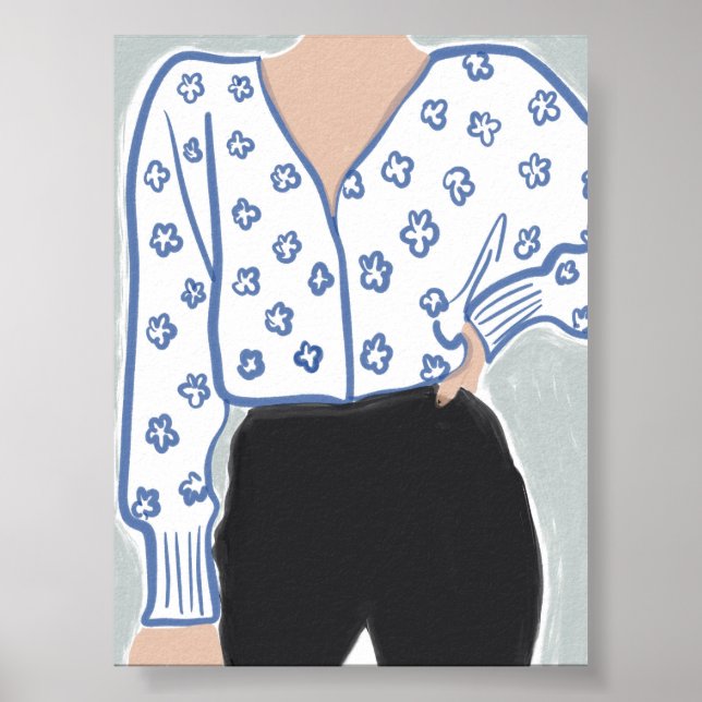 Minimalistisk kvinna i Blommigt Poster (Framsidan)