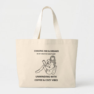MINIMALISTISK KVINNA LÄSER & KAFÉ LINJEKONST POSTE JUMBO TYGKASSE