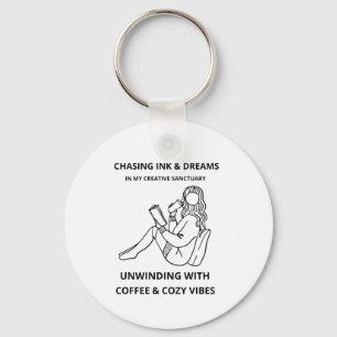 MINIMALISTISK KVINNA LÄSER & KAFFE LINJEKONST POST NYCKELRING
