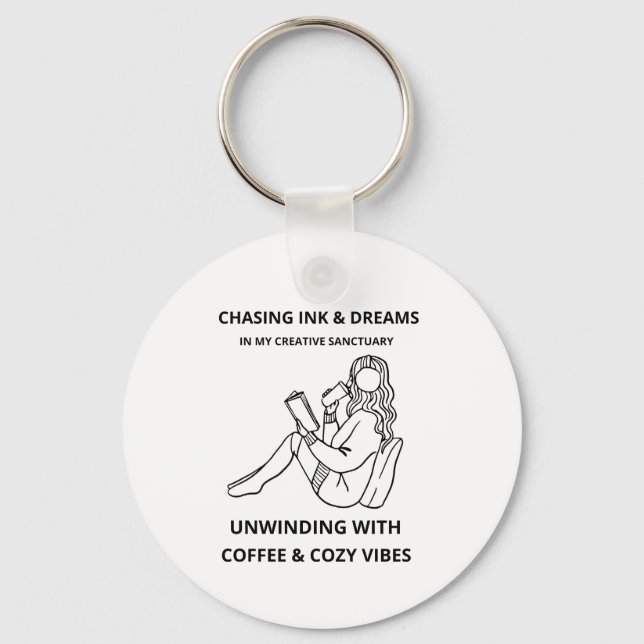 MINIMALISTISK KVINNA LÄSER & KAFFE LINJEKONST POST NYCKELRING (Framsida)