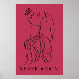 Minimalistisk kvinna och fjäril Fuchsia Linje Kons Poster