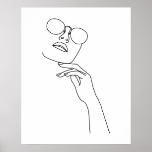Minimalistisk kvinnas Ansikte med solglaspars kons Poster