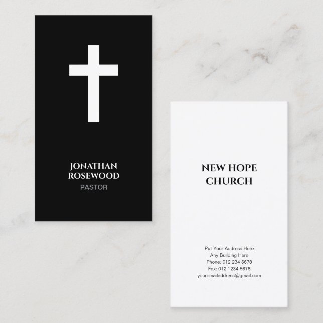 Minimalistisk kyrka | Pastor & Mission Black Visitkort (Fram/baksida)